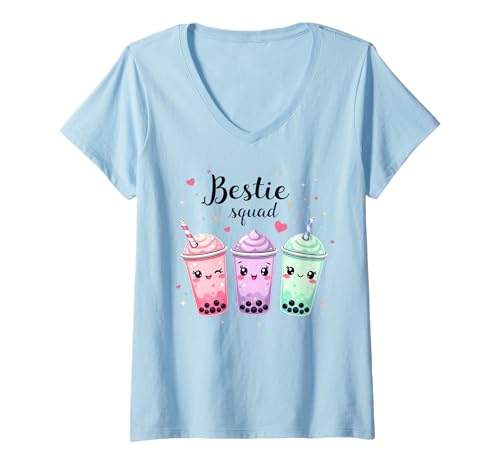 Femme Funny Women Best friends Besties Bestie Squad Boba Matching T-Shirt avec Col en V