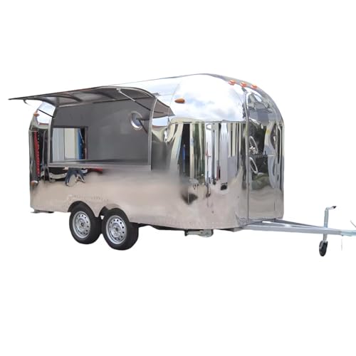 Food Trailer with Full Kitchen Equipment, Mobile Food Truck for Vending, Fried Pickle Fryer, Pizza Stone, Hot Dog Roller, Ice Cream Freezer & Cold Brew Dispenser, for Commercial Use