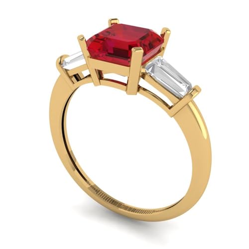 Clara Pucci 1.62 ct Square Emerald Cut Created Ruby 14k White Gold Three-Stone Wedding Engagement Bridal Promise Ring2