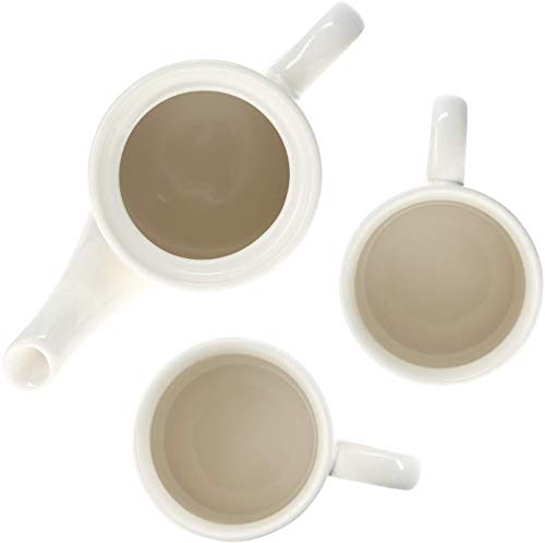 Pavilion Gift Company Love 15 Oz Teapot With 2 Live & Laugh 8 Oz Mugs Stackable Tea For Two Set, Cream #TOP4