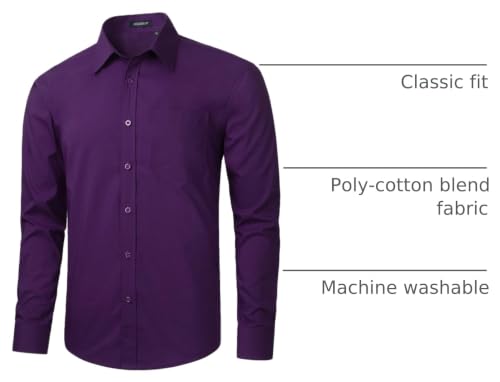 Image of HISDERN Mens Dress Shirts Long Sleeve Button Down Casual Shirts for Men Inner Contrast Formal Business Tuxedo Wedding Shirt