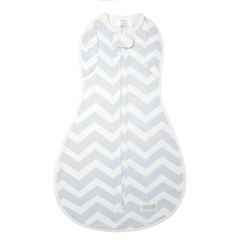 Image of Woombie Convertible Baby Swaddle Blanket, Converts to Wearable Blanket for Babies Up to 6 Months, Blue Chevron, 14-19 lbs