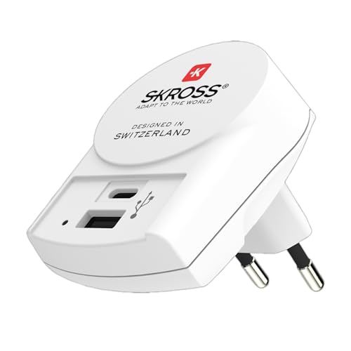 Chargeur USB Europe vers Italie SKROSS 1.302423 avec 1 port USB-C et 1 port USB