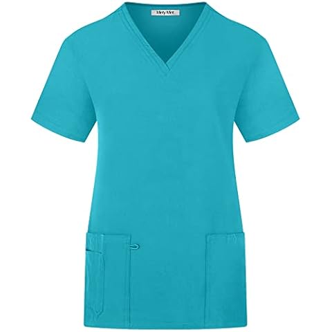 Minty Mint Women's V Neck Stretch Medical Scrub Top w Side Panels Teal L Cover