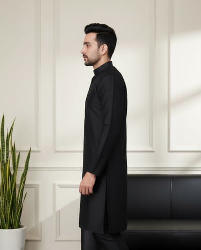 Image of Sadree Men's Silk Blend, Knee Length, Full Sleeve, Mandrin Collor, Solid Style, Attractive Colour, Solid Plain Kurtas