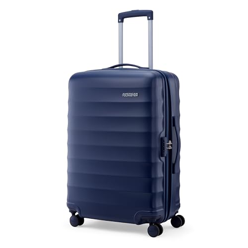 Image of American Tourister Barcelona | Check-in Trolley Bag (69 cm) | 360 8 Wheel Travel Luggage | Hard Case Polycarbonate Suitcase | Mounted Combination Lock | Midnight Blue