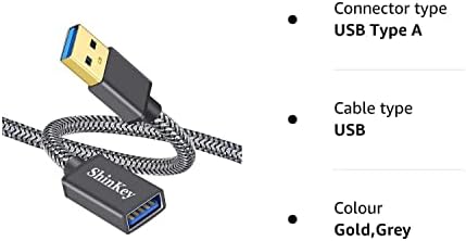 ShinKey 2Pack 0.6M USB 3.0 Extension Cable, 5Gbps Fast Data Transfer USB 3.0 Type A Male to Female Extension Cable Cord Nylon Braide Compatible with USB Keyboard, Flash Drive, Hard Drive 0.6M