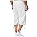 Generic Men's Fashion Cargo Shorts Below Knee Length 3/4 Capri Pants Drawstring Pockets Elastic Waist Gym Shorts (White, XL), X-Large
