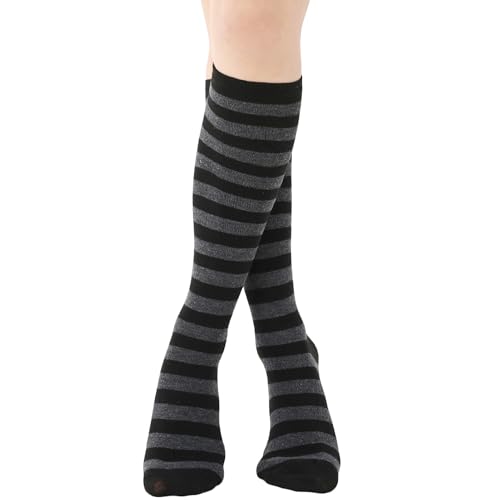 Image of DOOVID Casual Knee High Socks for Women Tube Socks Elasticity Athletic Socks Thin Stripe Knee High Stockings