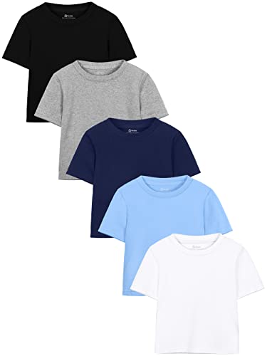 Poroka 5 Pack Toddler Boys Short Sleeve Cotton T-Shirt Crew Neck T-Shirt for Baby Toddler, 4 Sizes (US, Age, 3 Years, Black,Navy Blue,Light Grey,Sky Blue,White)