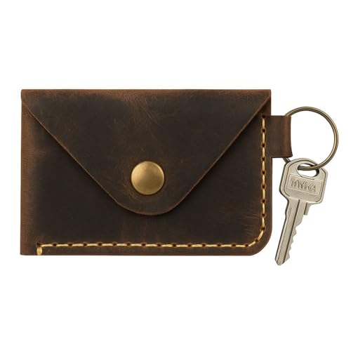 Handmade Leather Wallet, Handmade Card Holder, Handmade Leather Wallet with Keychain – Slim Card Holder for Men & Women – Minimalist Cash and Card Organizer