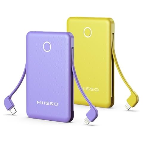 miisso 2 Pack 6000mah Power Bank, Purple & Yellow Cover