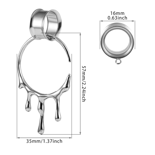 Atomhole 2PCS Cool Ear Gauges Hypoallergenic 316 Stainless Steel Earrings Water Drops Dangle Tunnels Plugs Expanders for Stretched Piercing Body Jewelry - Thumbnail 6