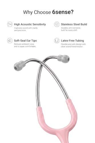 Image of Knya 6sense Stethoscope for Doctors & Residents | Tunable Diaphragm | Dual-Head Chest Piece for Adult & Pediatric Use | Lightweight Stainless Steel | Latex-Free Tubing | Soft-Seal Ear Tips | Premium Gift Box | for Medical Students (Baby Pink)