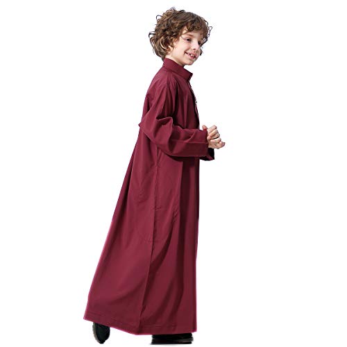 XINNI Long Sleeve Stand Collar Arabic Thobe Islamic Caftan with Pockets for Boy4