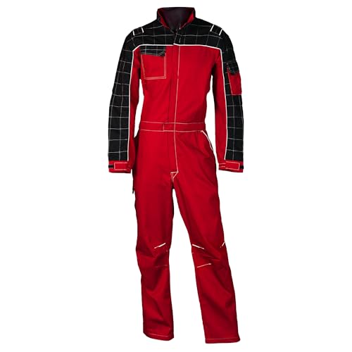 SADISRLS Tuta da Lavoro Professionale Bicolore per Carrozziere Meccanico Gommista Agricoltore, Cotone/Poliestere, Multitasche con Cerniera Zip - Resistente Multitasche (Rosso, XL)