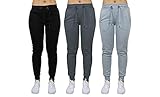 Galaxy by Harvic 3 Pack Women's Slim Fit Fleece Joggers Sweatpants with Side Pockets