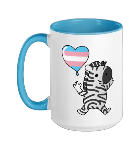 Zebra Heart Balloon Trans Pride Ceramic Mug, Blue/White, 15oz