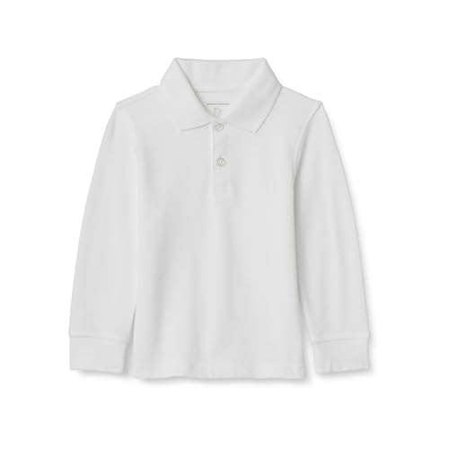Amazon Essentials Polo de Uniforme de Piqué de Manga Larga Niño, Blanco, 9 años