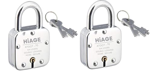 Image of Smart Shophar Brass and Steel Hiage Atoot Padlock 70 MM Silver, Pack of 2 with Keys /Multipurpose Hardened Shackle Padlock for Door, Gate, Shutter and Home /Drill Resistant Body