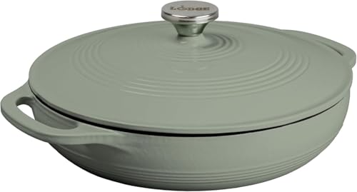 Lodge Essential Enamel Braiser 3.5 Quart - Refrigerator- & Oven-Safe up to 500° F - Heat-Retaining, Induction-Safe & PFAS-Free Enamel Cookware - Desert Sage