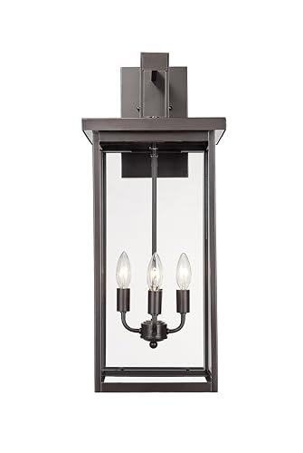 ML Lighting | Barkeley Collection | 42603-PBZ | 27" Modern Four Bulb Outdoor Steel Large Wall Sconce | Anti-Rust Powder Coat Bronze with Clear Glass Shade | Exterior Ambient Light for Safety