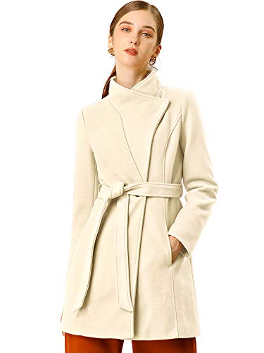 Image of Allegra K Women's Winter Elegant Stand Collar Overcoat Long Belted Pea Coat