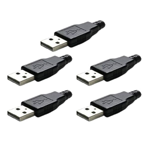 Conector USB tipo A macho de 4 pines con carcasa de plástico, paquete de 5, para cables USB de bricolaje, compatible con dispositivos domésticos inteligentes, equipos de seguridad y electrodomésticos