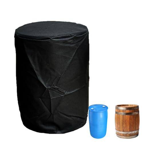 55 Gallon Drum Cover 25x37in Waterproof Storage Barrel Universal Rain Barrels Cover UV Full Protection for Patio Lawn Garden Rain Barrels Accessories (Black)