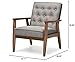 Baxton Studio Sorrento Mid-Century Retro Modern Fabric Upholstered Wooden Lounge Chair, Grey