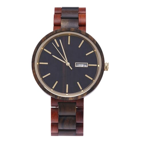 Montre en bois légère homme anti-allergie jour date quartz