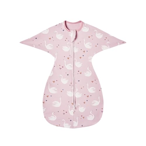 Image of insular Baby Transitional Swaddle with 2-Way Zipper Newborn Sleep Sack Arms Up Infant Sleeping Bag Wearable Blanket, Pink Swan, 0-3 Month
