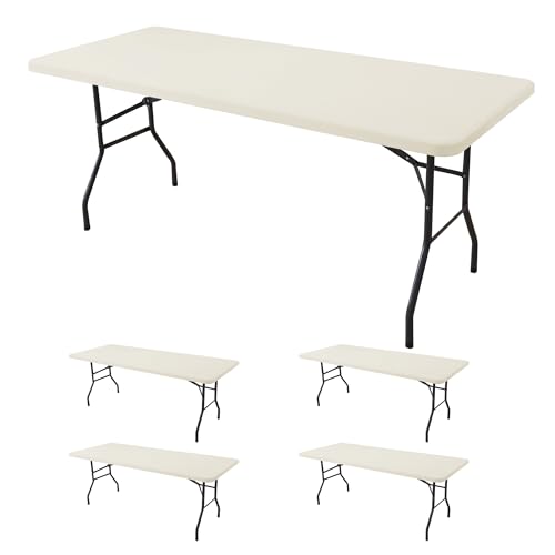 Enjoyidea Fitted Tablecloth for 6 Foot Rectangle Tables-4 Pack Cream Elastic Outdoor Picnic Table Cover-Spandex Stretch Folding Table Cloths 6 ft for Camping Dining Room Patio Kitchen Banquet Party by Enjoyidea - Used condition - US$27.61