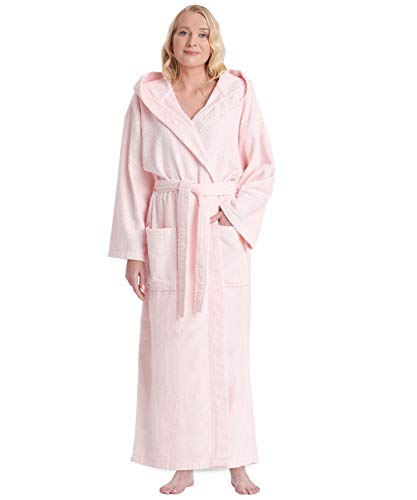 Arus Women's Hooded Classic Bathrobe Turkish Cotton Robe with Full Length Options (L-XL Long,Pink)