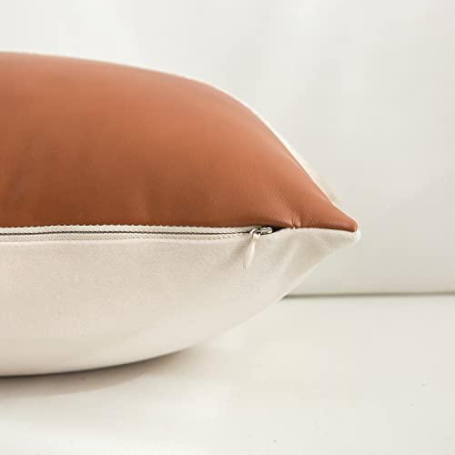 Lihio 2-Pack Throw Pillows Covers Oblong Cushion Covers Decorative Faux Leather Cushion Covers Rectangle Pillow Cases Linen Soft Coach Sofa Chair Home 12X20 Inches Brown #TOP2
