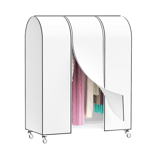 Zilink 50'' Garment Rack Cover Dustproof Clothes Rack Cover Breathable Garment Bags Protector Wardrobe Cover with 2 Durable Zippers for Garment Rack, White, (Rack Not Included)