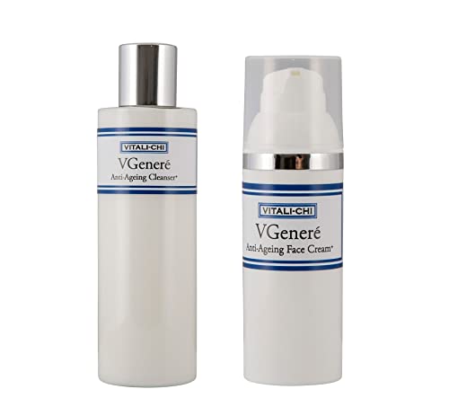 Crema viso antirughe + detergente anti età – detergente con vitamina A, C, E – crema notte anti invecchiamento per viso (50 ml) e lozione detergente viso naturale (200 ml)