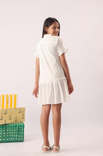 Image of Kids Girls Printed Embroidered Fusion Dress | Handmade Crafted Designer Ethnic Wear | 100% Cotton