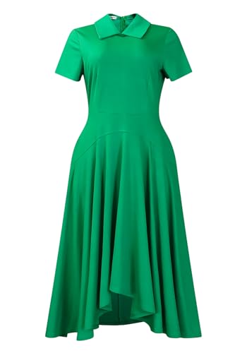 Image of Women A-Line Long Dress Polo Collared Short Sleeve Plus Size Casual Dresses Flared Swing Dress Elegant Maxi Dresses