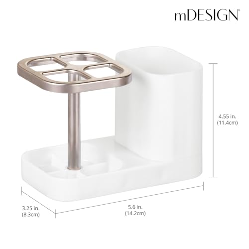 (White/Satin) - mDesign Bathroom Medicine Cabinet Organiser, Toothbrush and Toothpaste Holder - Whit