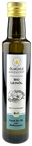 Bio Leinöl 500ml (1x500ml) - stets frisch kaltgepresst aus Bio Leinsaat, milder Geschmack, mit Öko-Strom in Deutschland hergestellt, direkt aus der Ölmühle Godenstedt