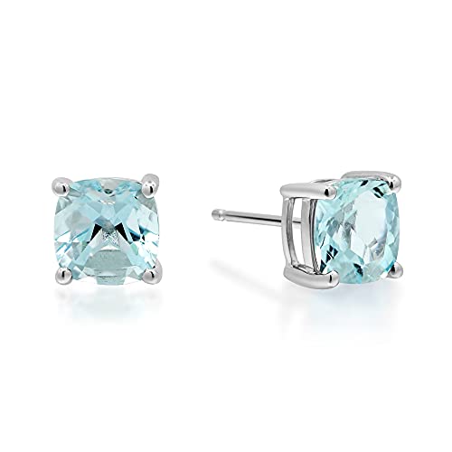 Gin & Grace 14K White Gold Genuine Aquamarine Earrings For Women | Ethically, Authentically & Organically Sourced (Cushion-Cut) Shaped Stud Aquamarine Hand-Crafted Jewelry For Her | Aquamarine Earrings For Women #TOP1