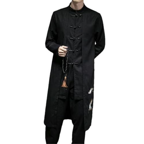 Manteau long chinois homme veste Hanfu brodé grue vêtement mi-saison