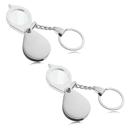 ZhouWei 2 Pièces Loupe Grossissante, Loupe Portable de Poche Pliable avec Porte-clés 5 x et 20 x Grossissante, pour Âgées et Enfants Journaux Lecture Observation de Loisirs (Argent)