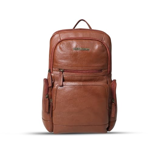 Image of Red Harbour Genuine Leather Laptop Backpack for Men & Women | Office Business Travel Backpack with Spacious Compartments, Side Pockets & Metal Zipper