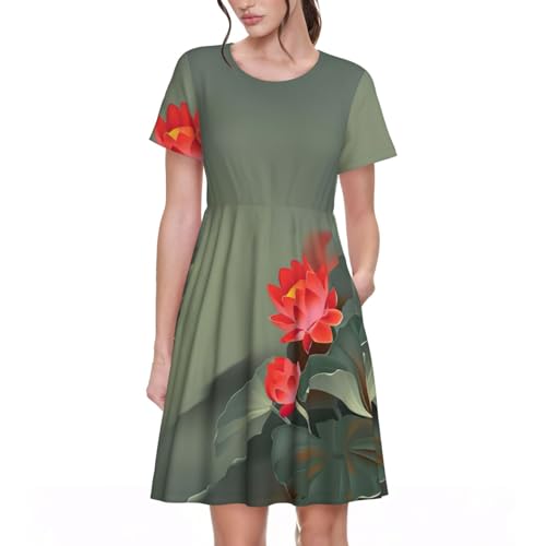 Robe d'été mi-longue pour femme à col rond imprimé floral EdWal