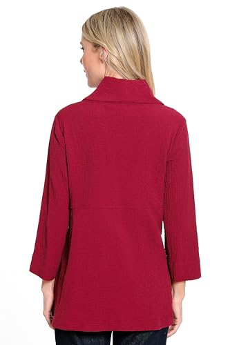 Image of Ali Miles Women's Woven Pucker Fabric Tunic Cowl Neck Button Details