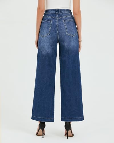 GRAPENT Pull On Womens Jeans Baggy Stretchy High Waisted Denim Wide Leg Trouser Pants Trendy Front Seam 90s Loose Jean2