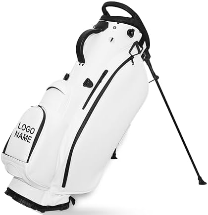Factory Custom PU Leather Lightweight Waterproof Front Pocket Embroidery Personalized Name & Logo 5 Ways White/Black Golf Stand Bag for Men/Women