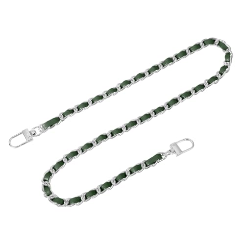 uxcell Purse Chain Strap, 24" Leather Iron Flat Chain Strap Handbag Chains Purse Straps with Buckles for Shoulder Bags Replacement Strap (Green Strap + Silver Chain)